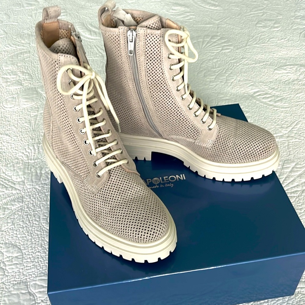 Napoleoni perforated suede moto booties